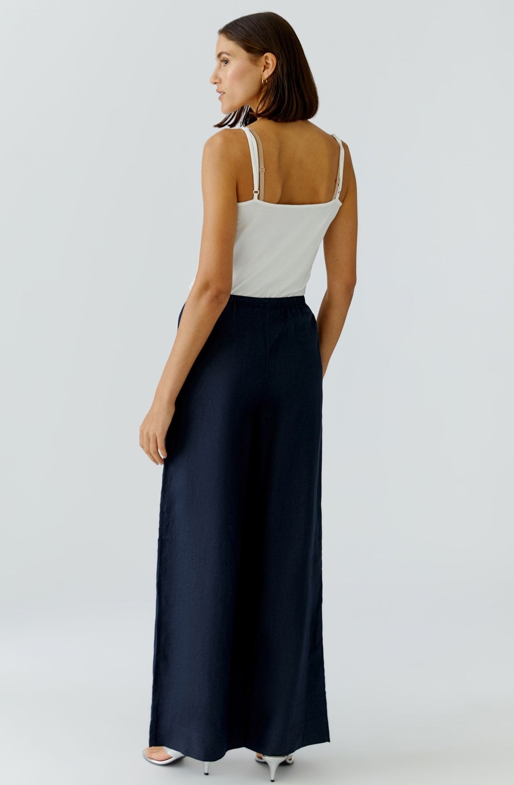 Dark Blue Linen Wide Leg Trousers