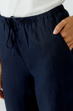 Dark Blue Linen Wide Leg Trousers