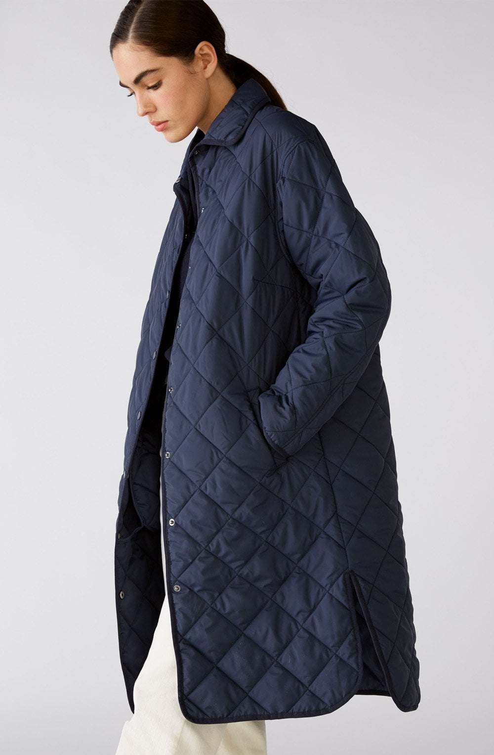 Dark Blue Long Quilted Coat
