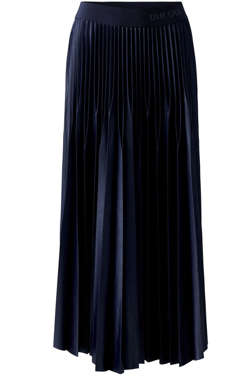 Dark Blue Pleated Gloss Coated Skirt