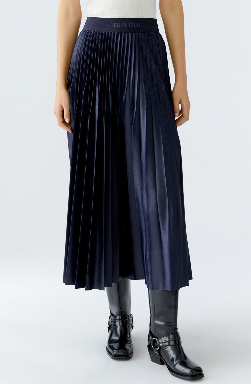 Dark Blue Pleated Gloss Coated Skirt