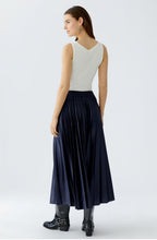 Dark Blue Pleated Gloss Coated Skirt