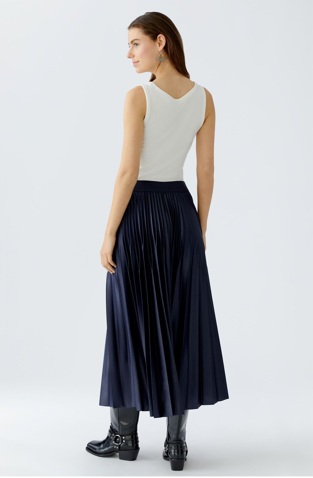 Dark Blue Pleated Gloss Coated Skirt