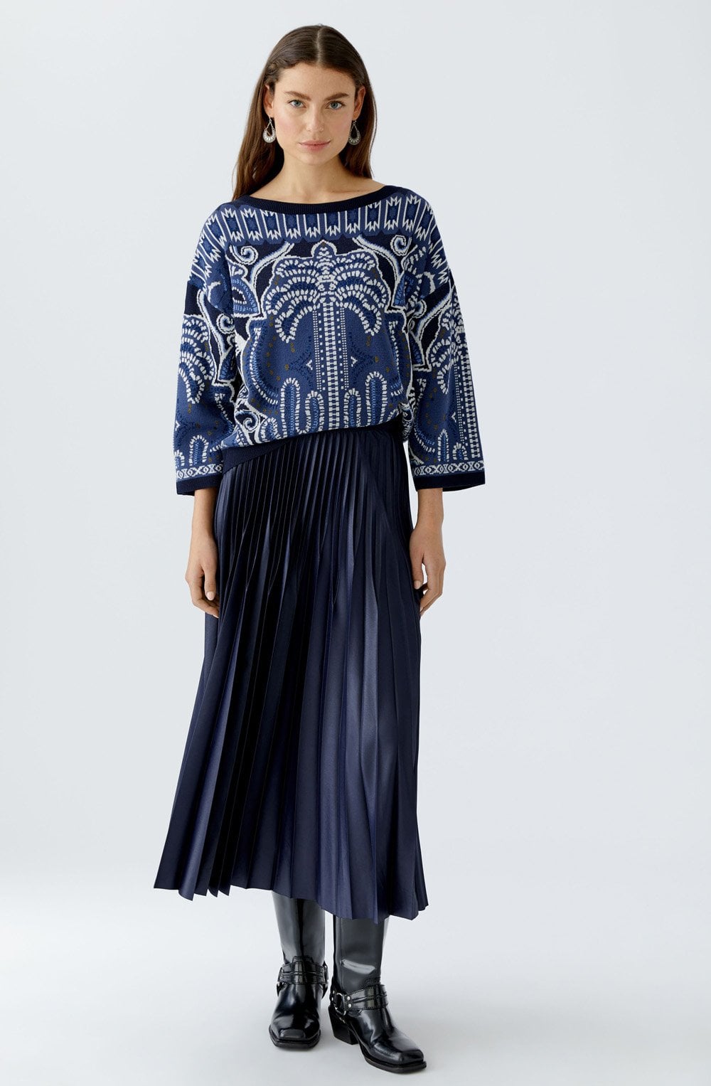 Dark Blue Pleated Gloss Coated Skirt