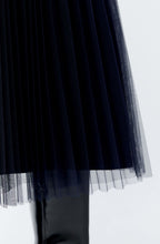 Dark Blue Pleated Tulle Skirt