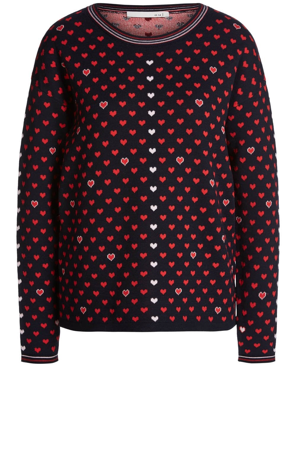 Dark Blue Red Heart Print Jumper