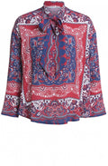 Dark Blue Red Patterned Blouse