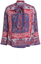 Dark Blue Red Patterned Blouse