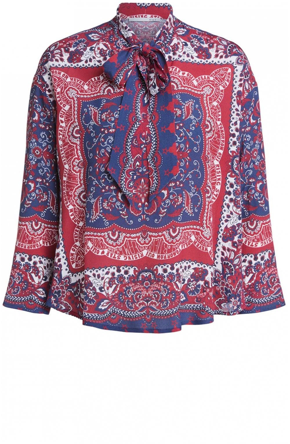 Dark Blue Red Patterned Blouse