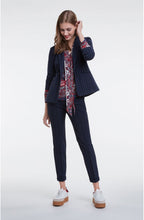 Dark Blue Red Patterned Blouse