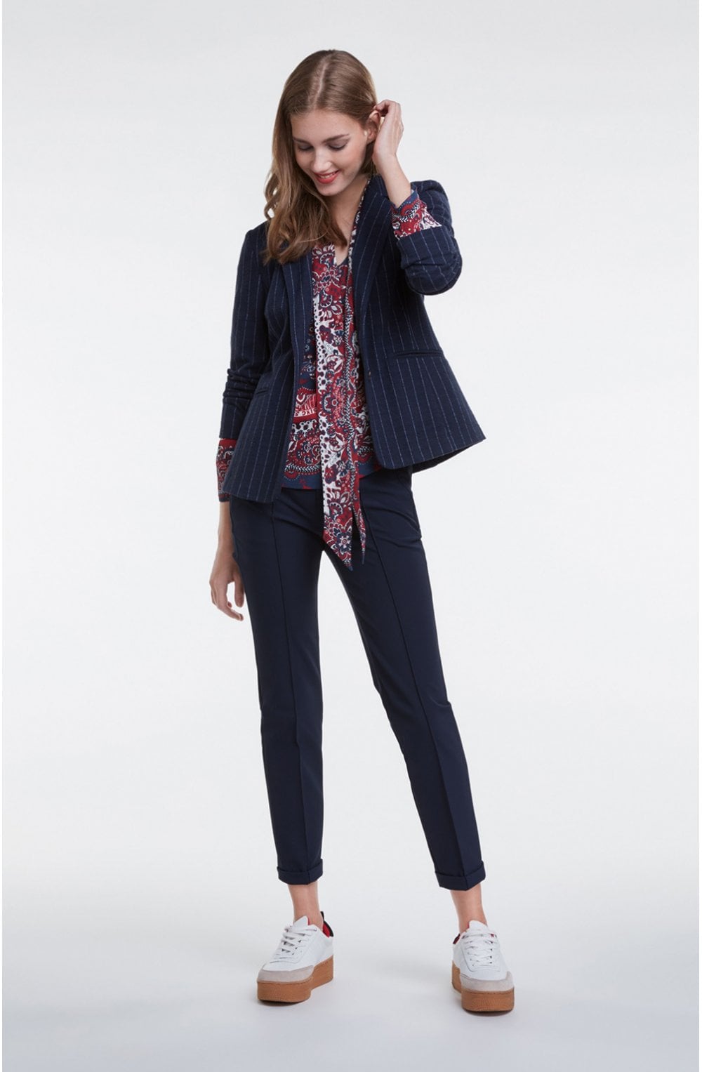 Dark Blue Red Patterned Blouse