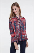 Dark Blue Red Patterned Blouse