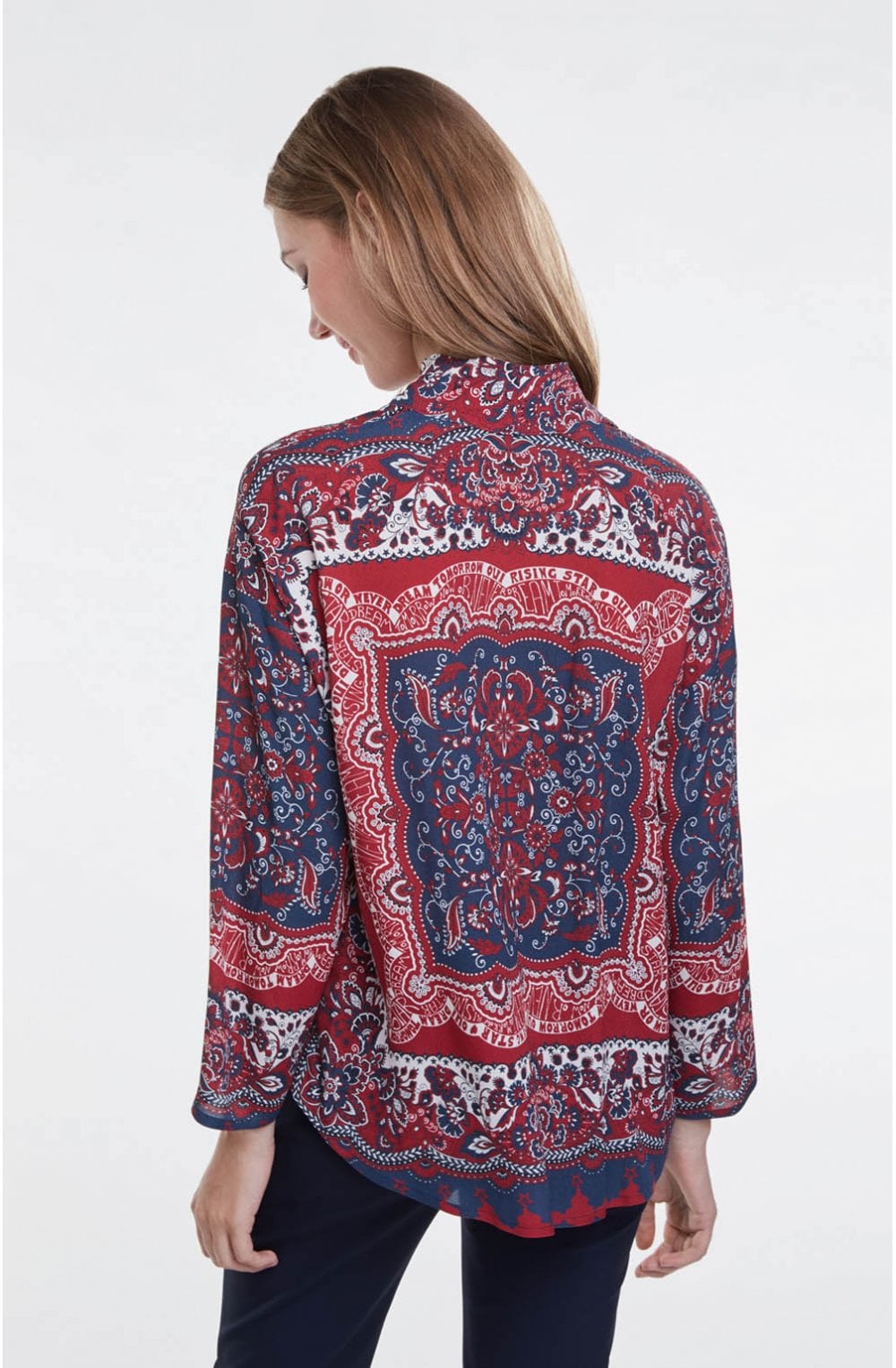 Dark Blue Red Patterned Blouse