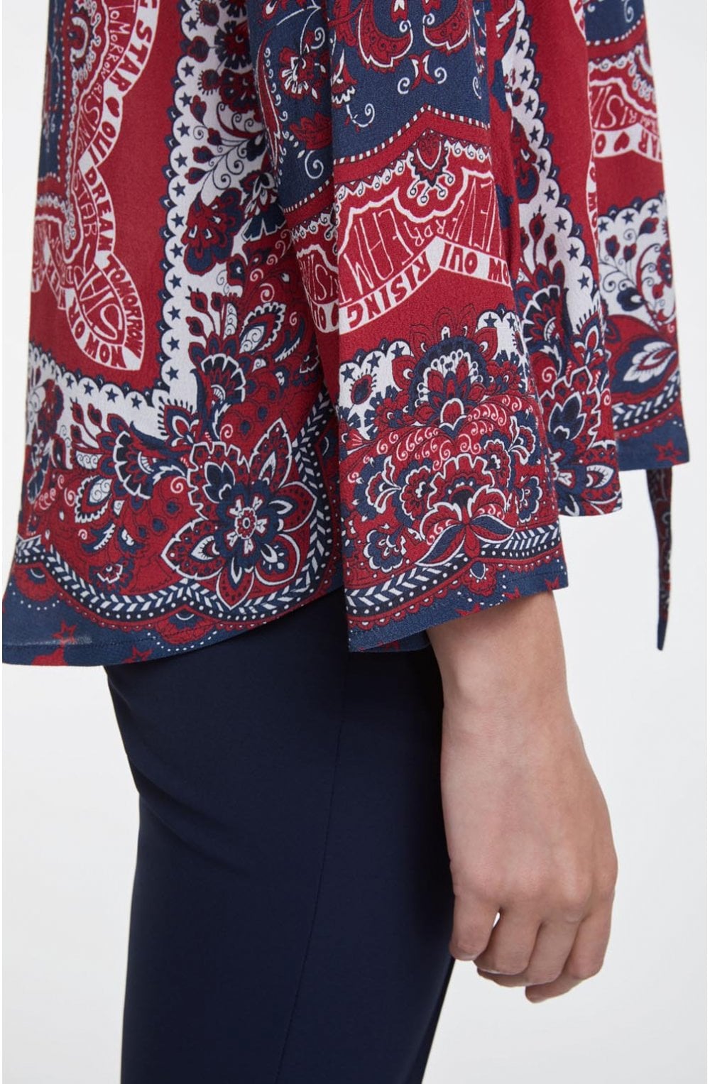 Dark Blue Red Patterned Blouse