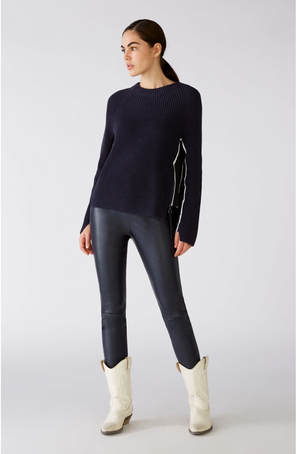 Dark Blue Ribbed Knit Jumper