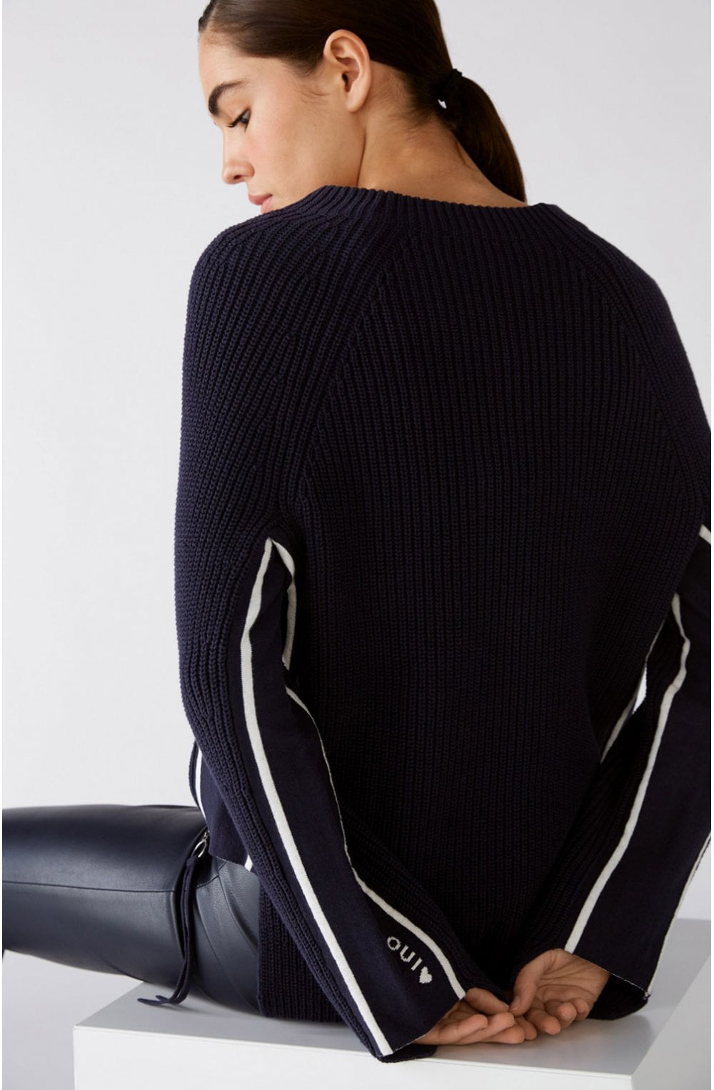 Dark Blue Ribbed Knit Jumper