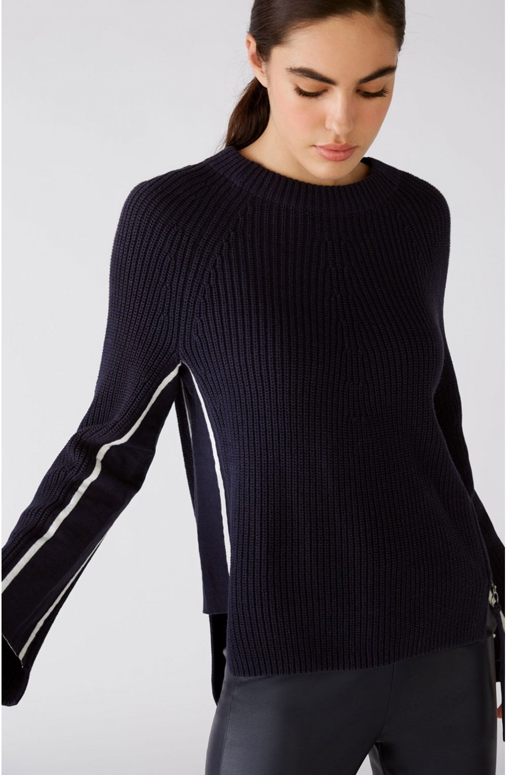 Dark Blue Ribbed Knit Jumper