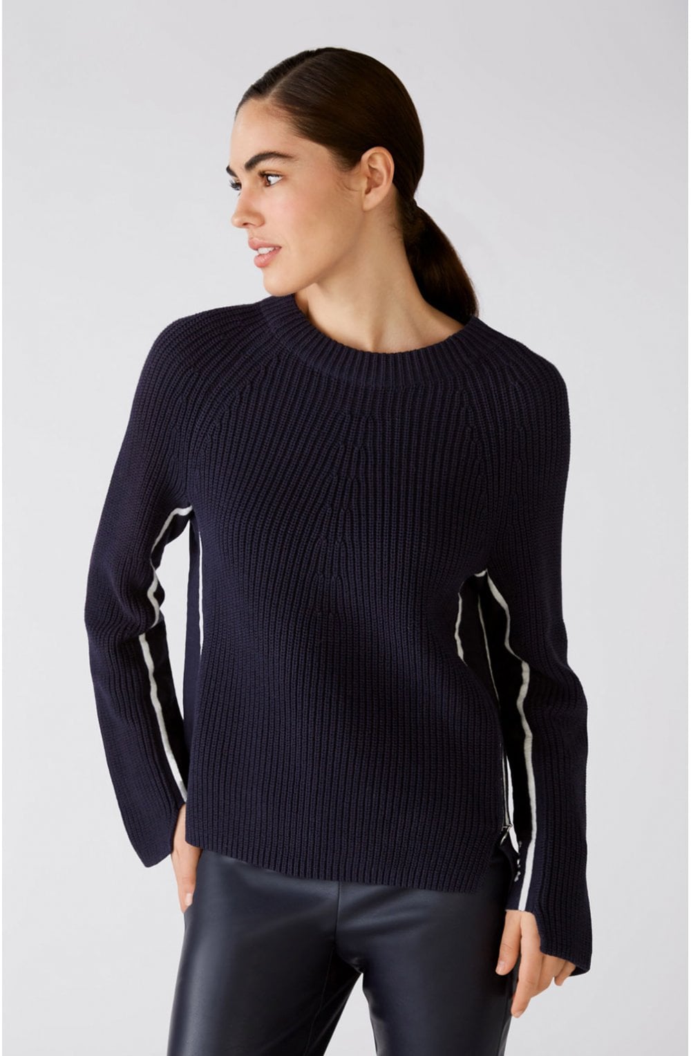 Dark Blue Ribbed Knit Jumper