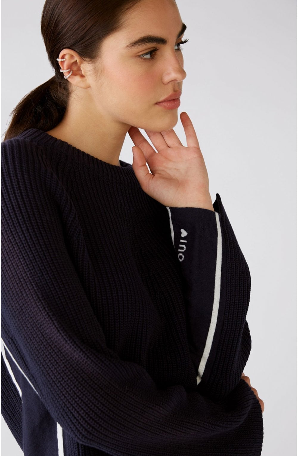 Dark Blue Ribbed Knit Jumper
