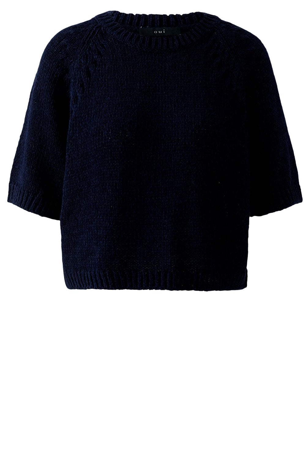 Dark Blue Ribbon Knit Short Sleeved Pullover
