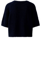 Dark Blue Ribbon Knit Short Sleeved Pullover