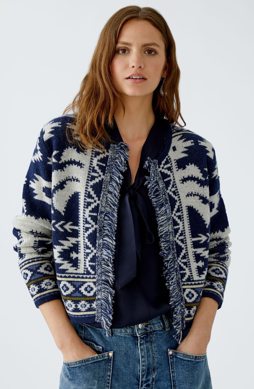 Dark Blue Rodeo Romance Elaborately Knitted Cardigan