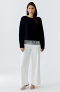Dark Blue Sequin Tassel Hem Jumper