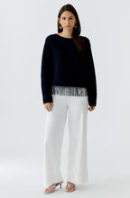Dark Blue Sequin Tassel Hem Jumper