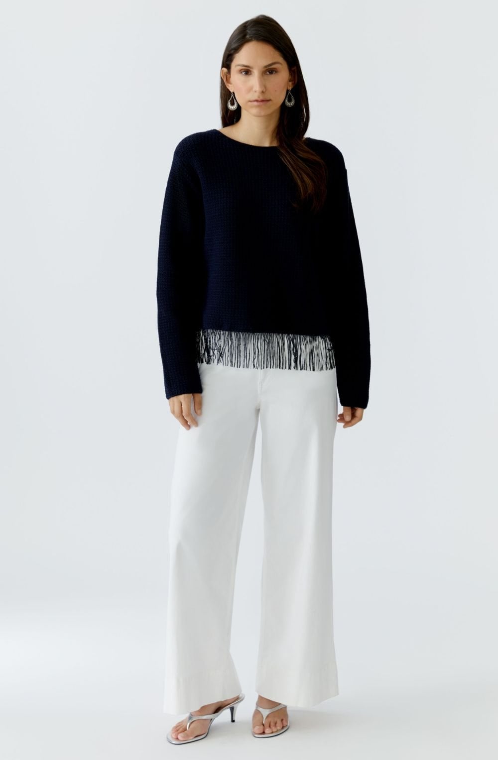 Dark Blue Sequin Tassel Hem Jumper