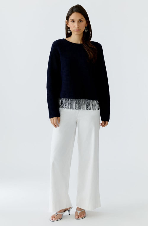 Dark Blue Sequin Tassel Hem Jumper
