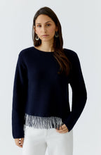 Dark Blue Sequin Tassel Hem Jumper