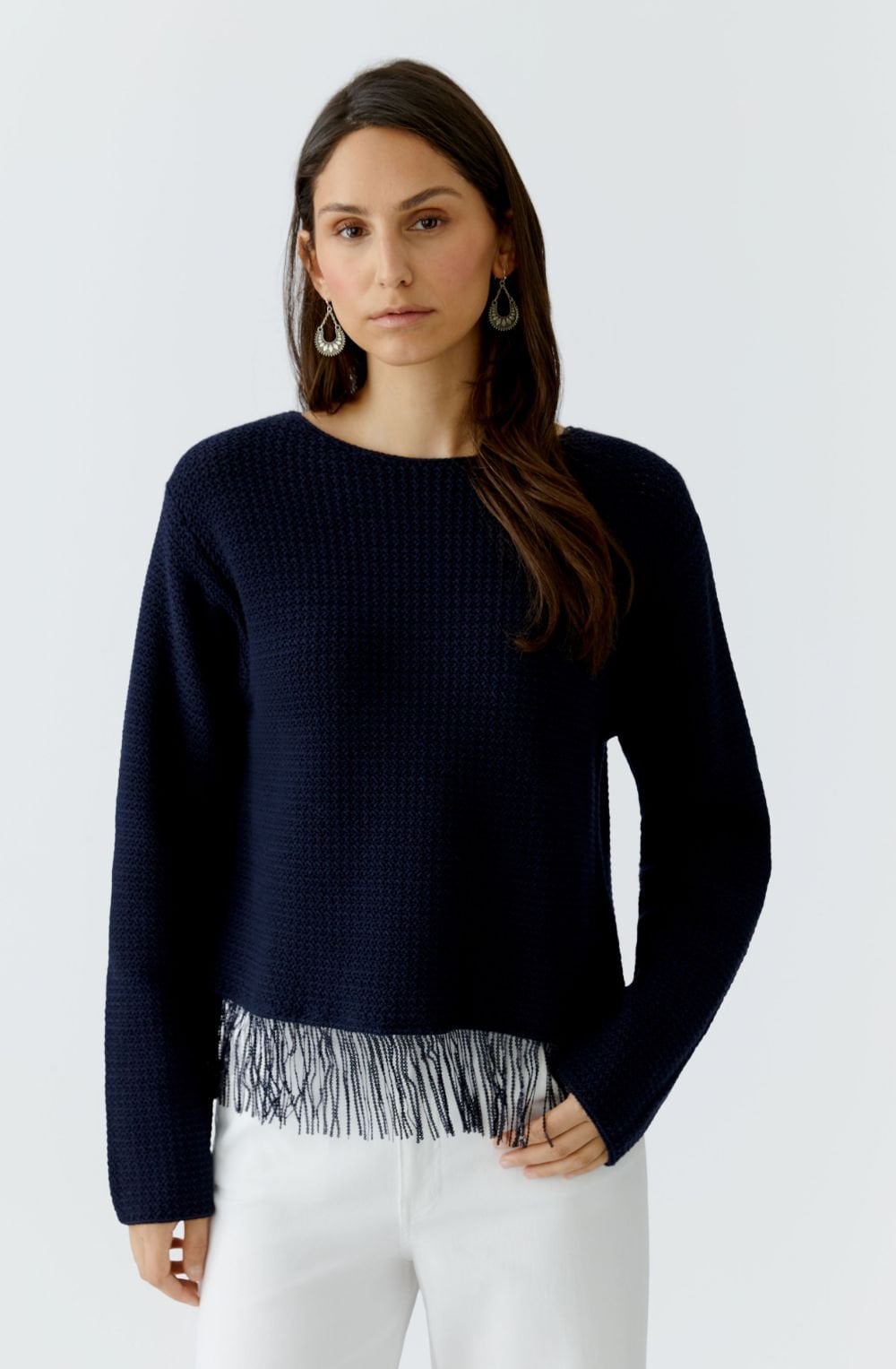 Dark Blue Sequin Tassel Hem Jumper