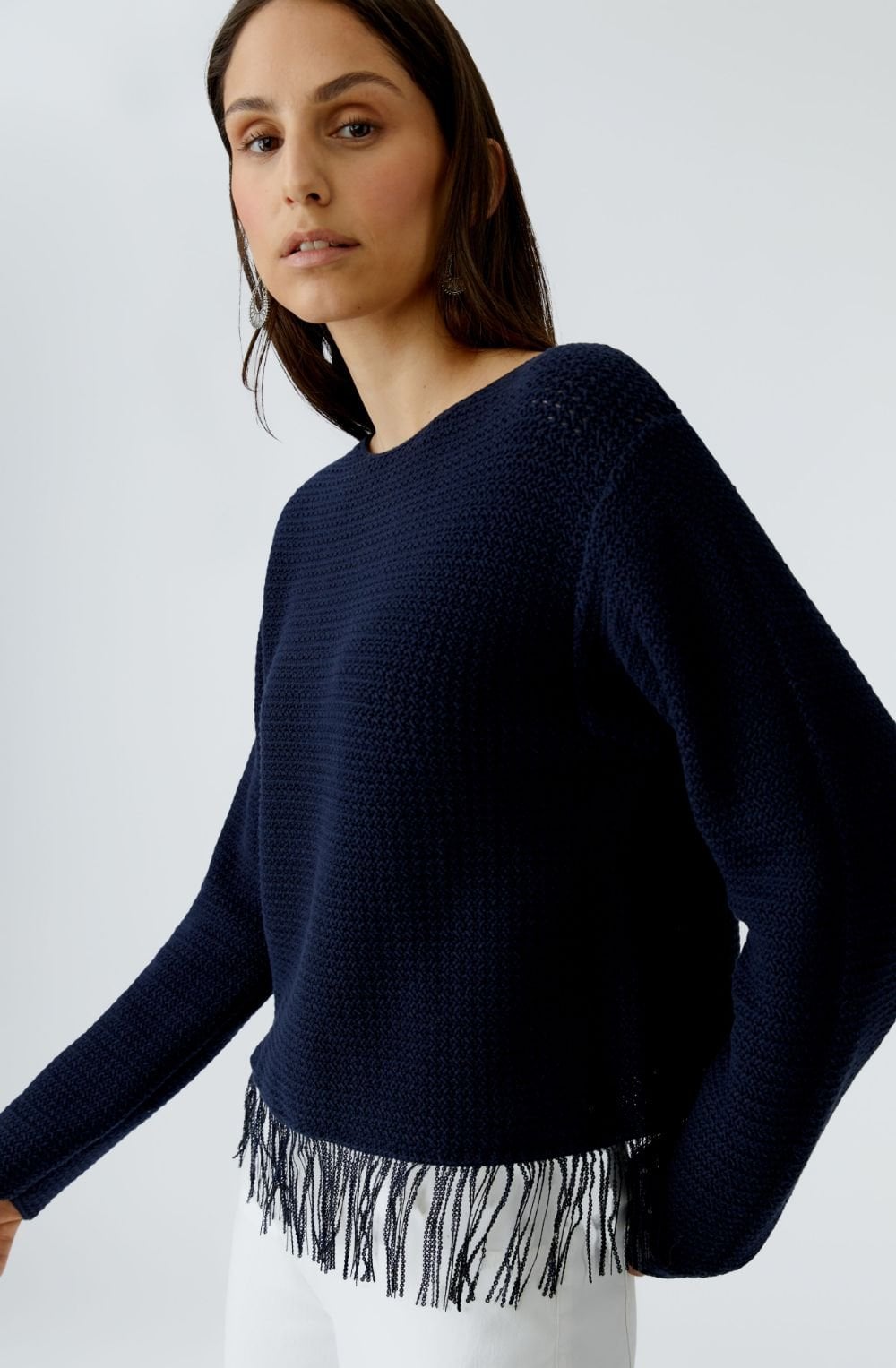 Dark Blue Sequin Tassel Hem Jumper