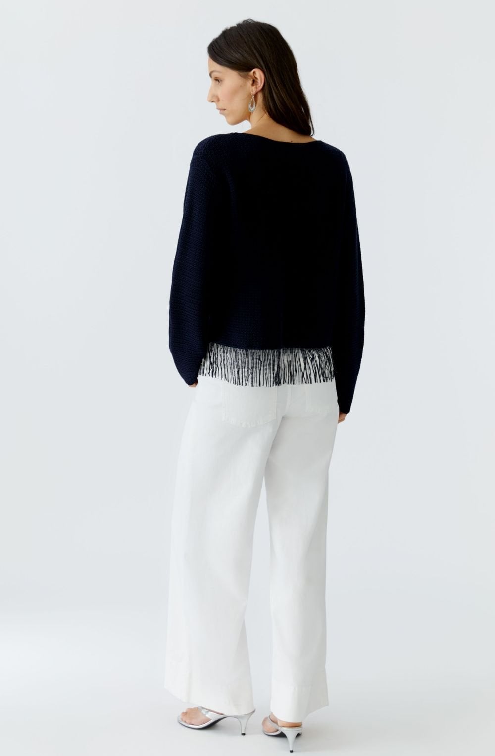 Dark Blue Sequin Tassel Hem Jumper