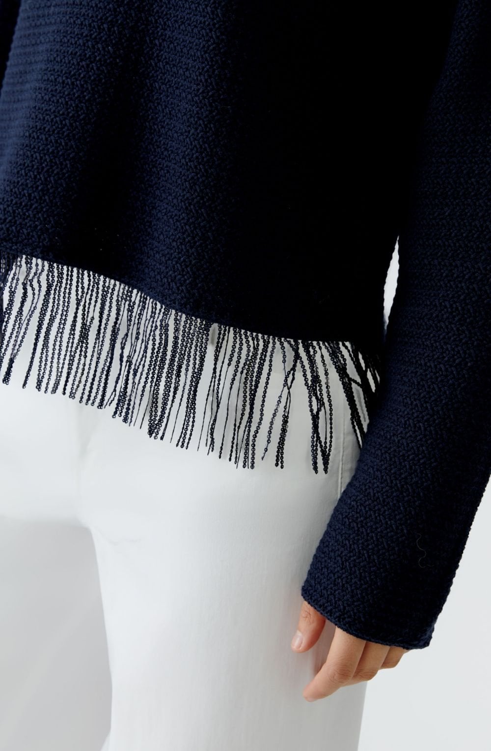 Dark Blue Sequin Tassel Hem Jumper