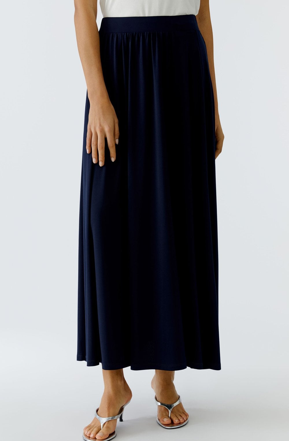 Dark Blue Silk Touch Jersey Maxi Skirt