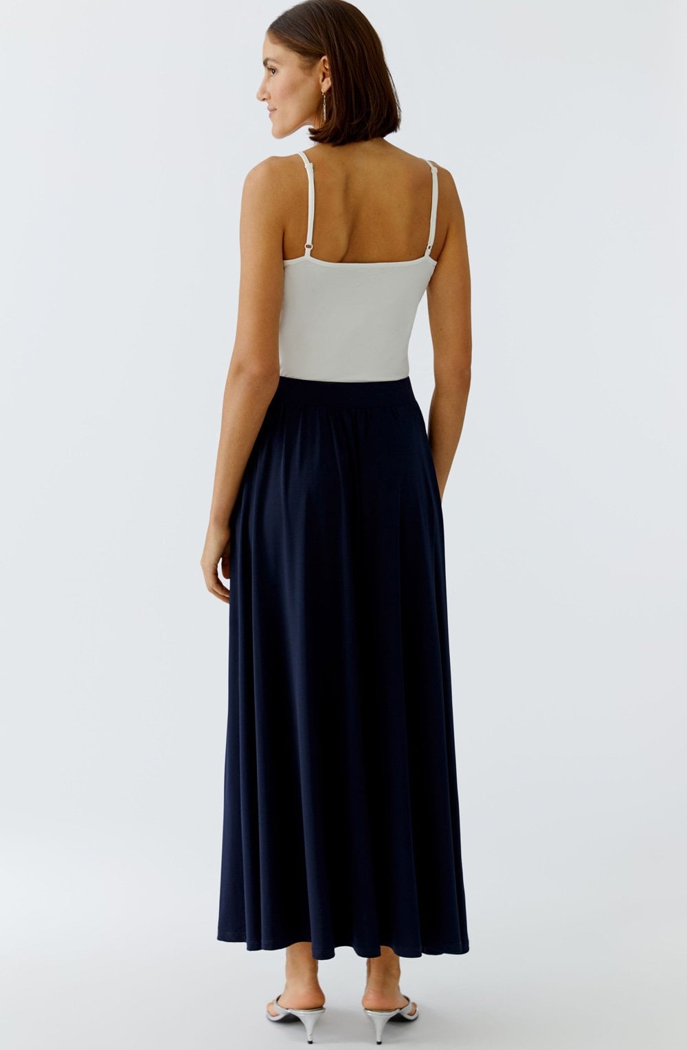 Dark Blue Silk Touch Jersey Maxi Skirt