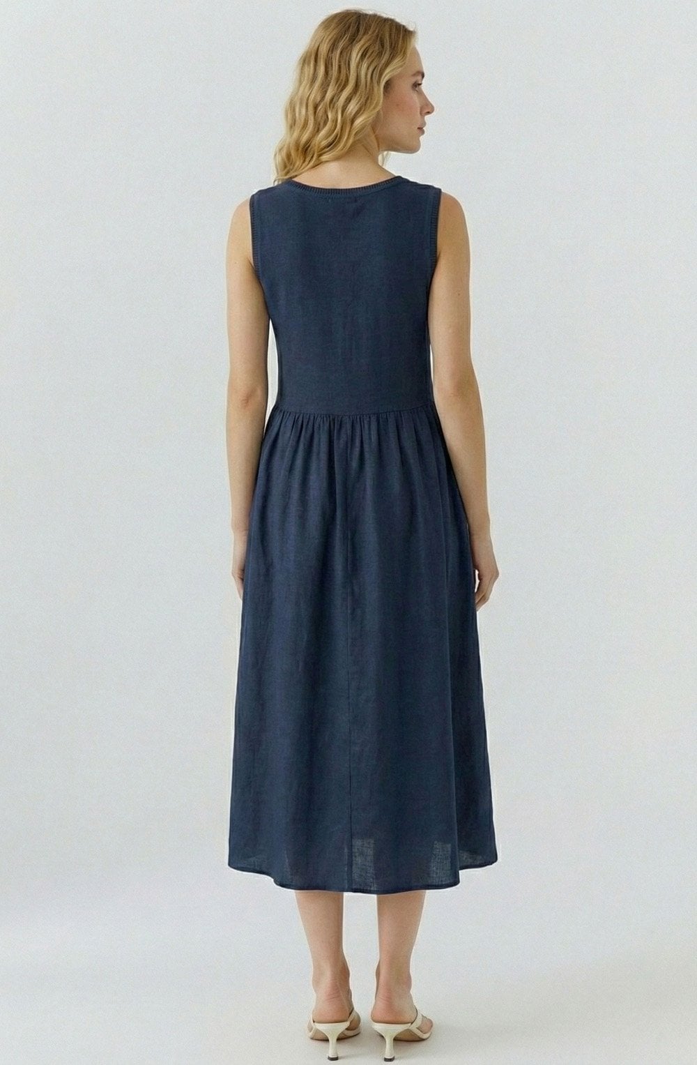 Dark Blue Sleeveless Midi Dress