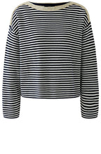 Dark Blue Stripe and Gold Shimmer Neck Jumper