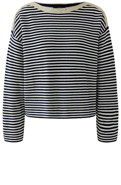 Dark Blue Stripe and Gold Shimmer Neck Jumper