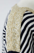 Dark Blue Stripe and Gold Shimmer Neck Jumper