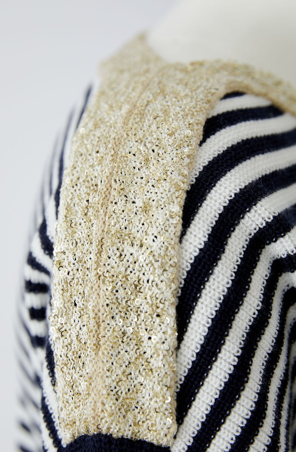 Dark Blue Stripe and Gold Shimmer Neck Jumper