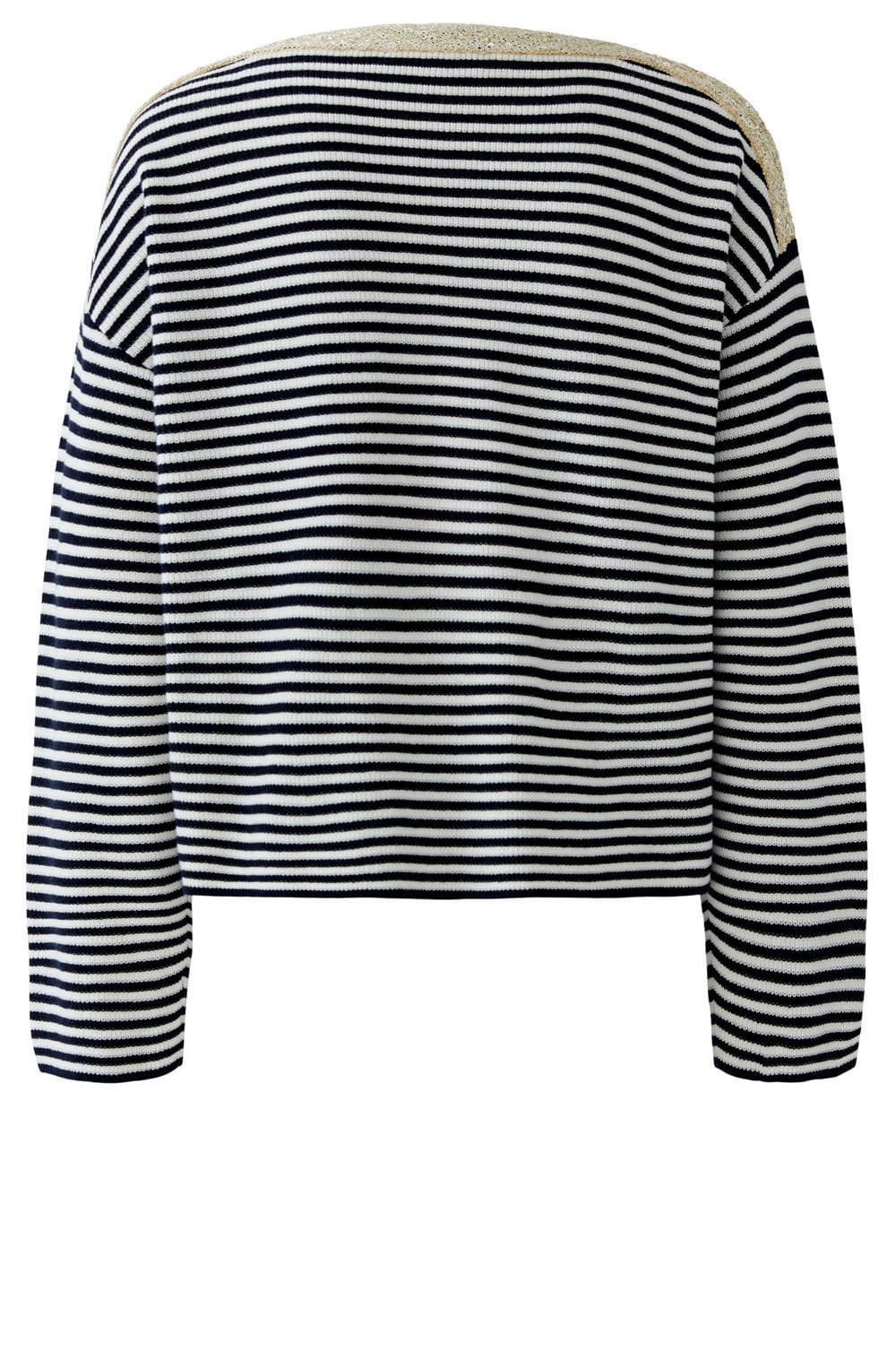 Dark Blue Stripe and Gold Shimmer Neck Jumper