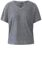 Dark Blue Striped Linen V Neck T Shirt