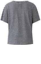 Dark Blue Striped Linen V Neck T Shirt