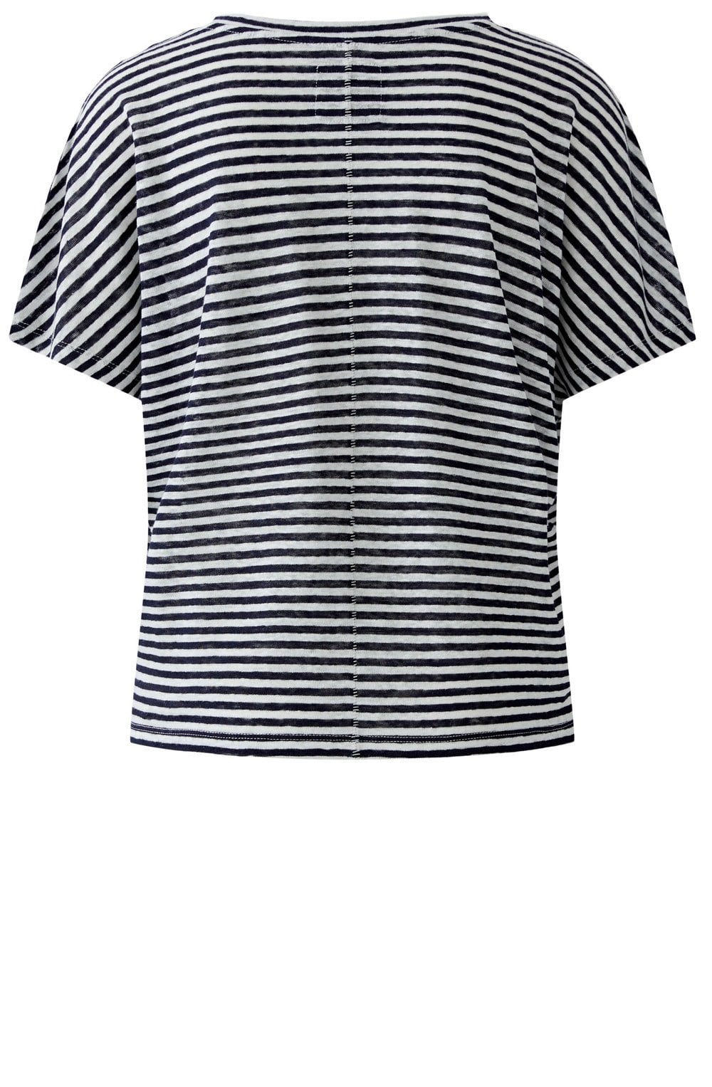 Dark Blue Striped Linen V Neck T Shirt