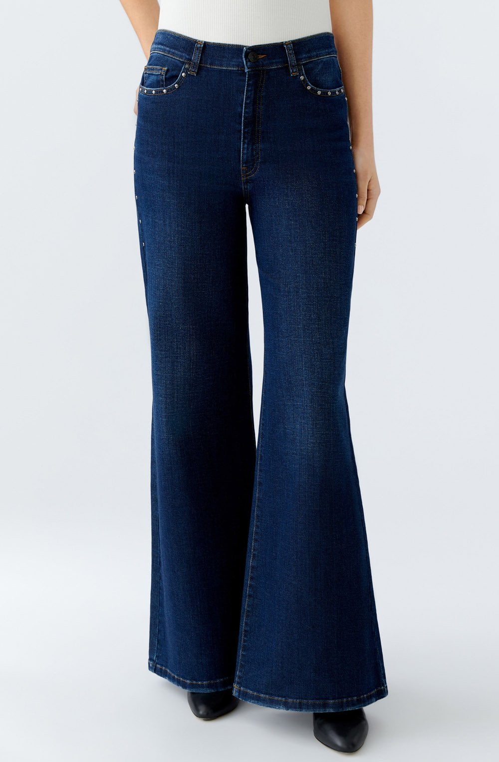 Dark Blue Studded Palazzo Jeans