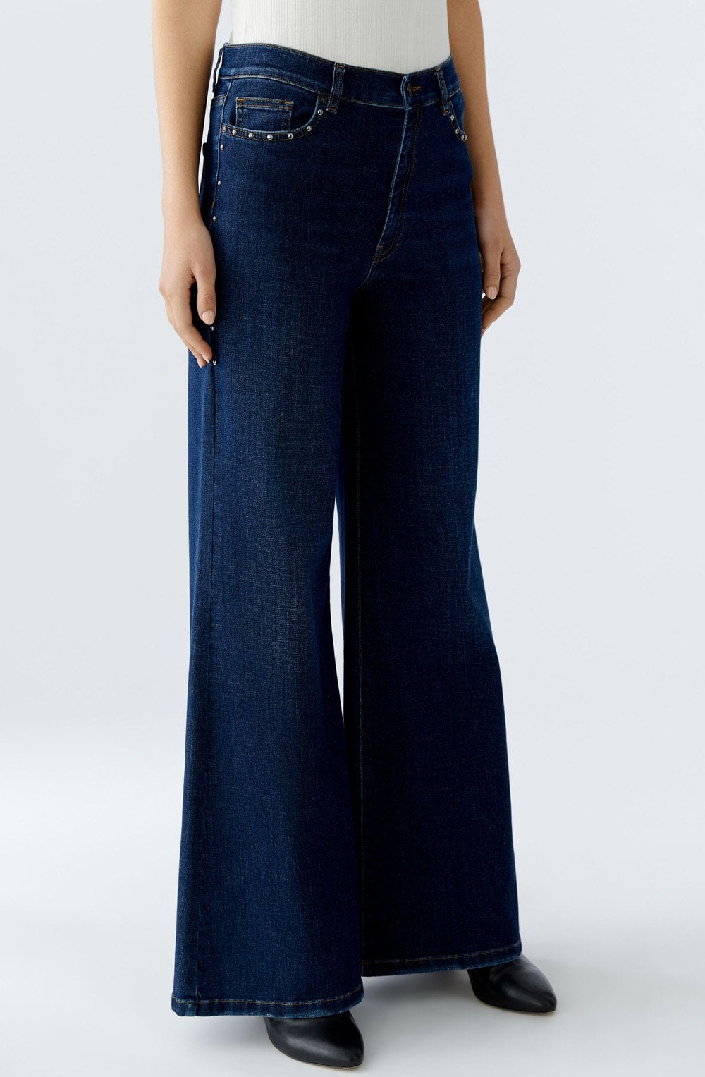 Dark Blue Studded Palazzo Jeans