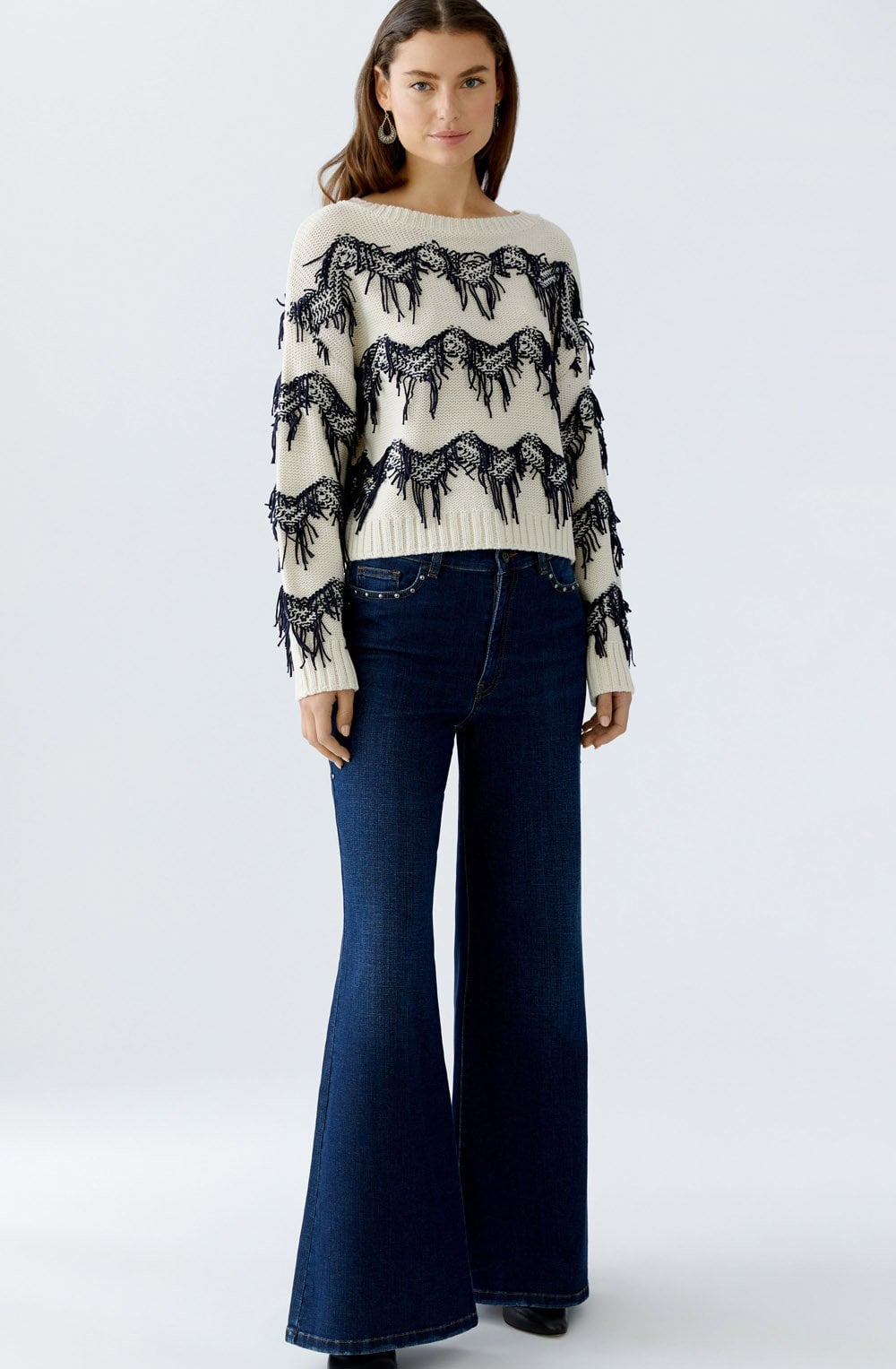 Dark Blue Studded Palazzo Jeans