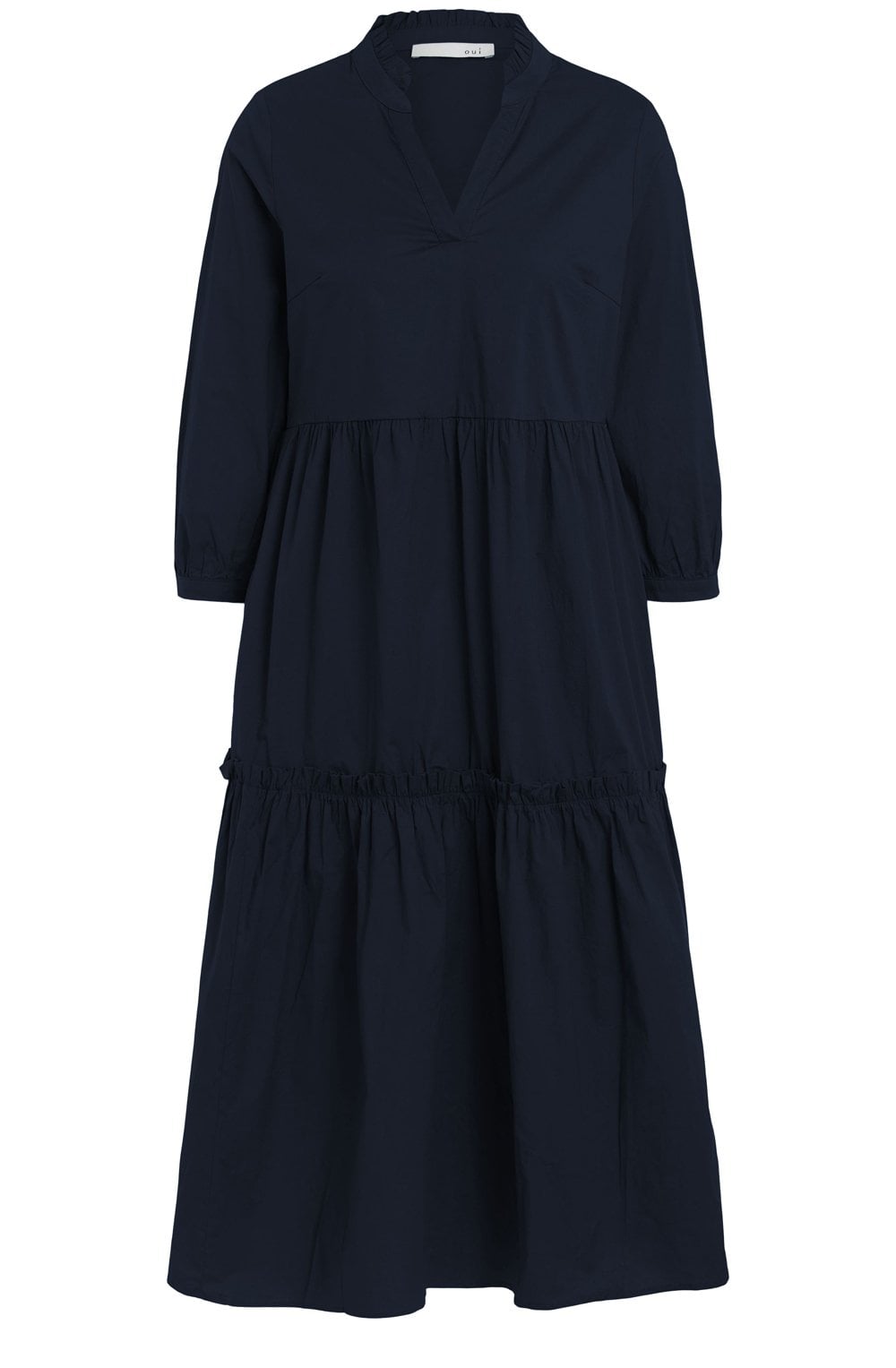 Dark Blue V Neck Ruffle Tiered Dress